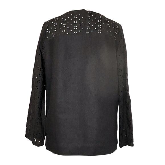 J. Crew Mercantile Top Womens Size S Linen Blend Black Eyelet Feminine Loose Fit - Picture 3 of 8